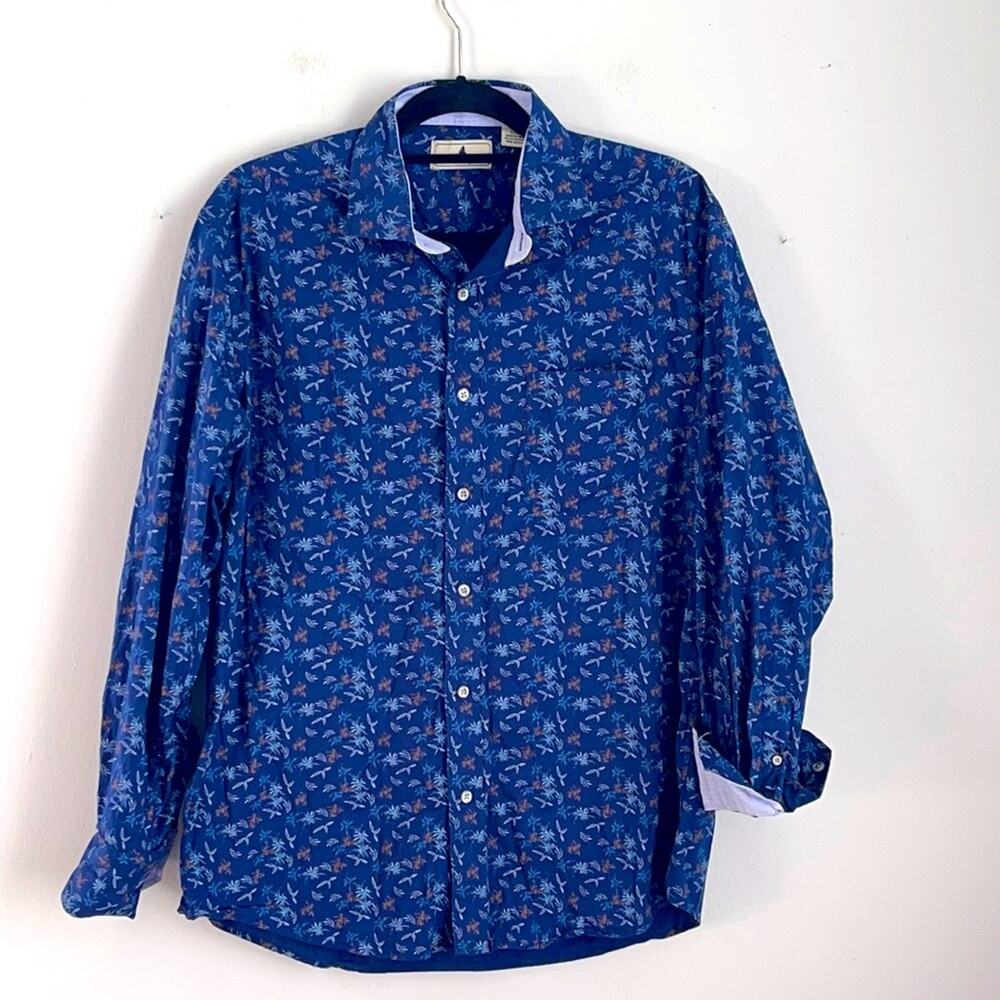Southern Pines printed contrast cuff button down dress shirt sz L